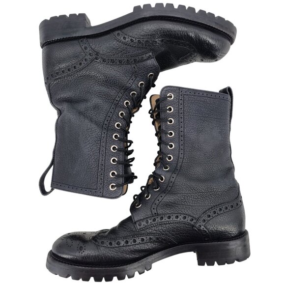 Bally of Switzerland Black Grain Leather Combat Boots Men 8 Wingtip Birbur Shoes - Picture 6 of 13